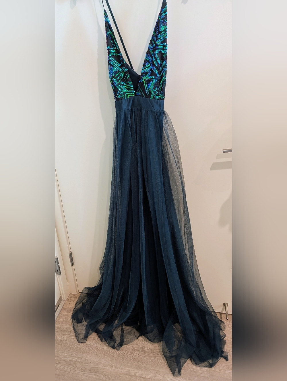 Fashion Nova Teal Sequin Evening Dress